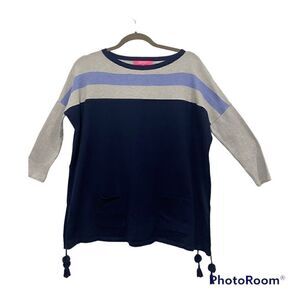 Lilly Pulitzer Elba’s blue navy moonlight long sleeve fringe sweater size XS